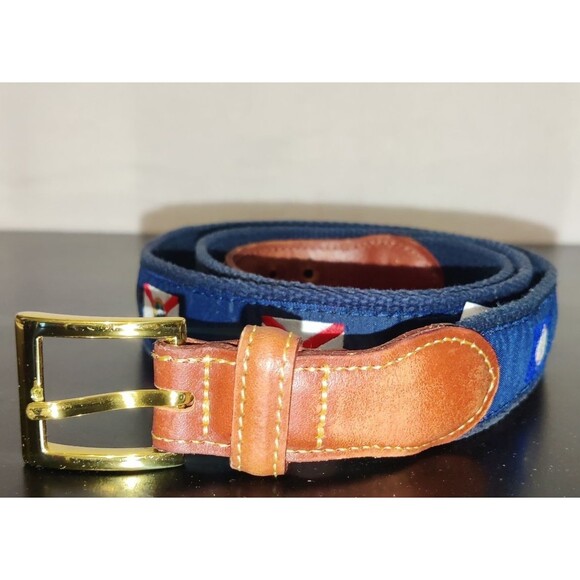 Country Club Prep Southern States Logo Belt Men Size 42 Stitched Canvas, Leather - Picture 10 of 16